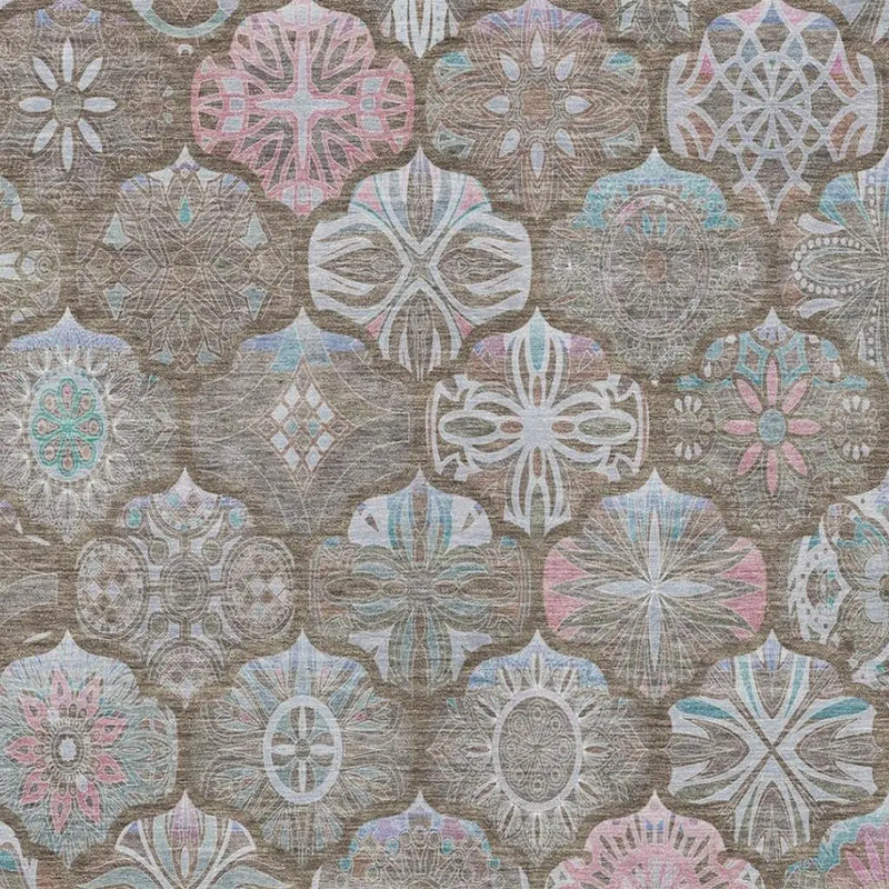 5' X 8' Brown And Silver Ogee Washable Indoor Outdoor Area Rug Homeroots Outdoor