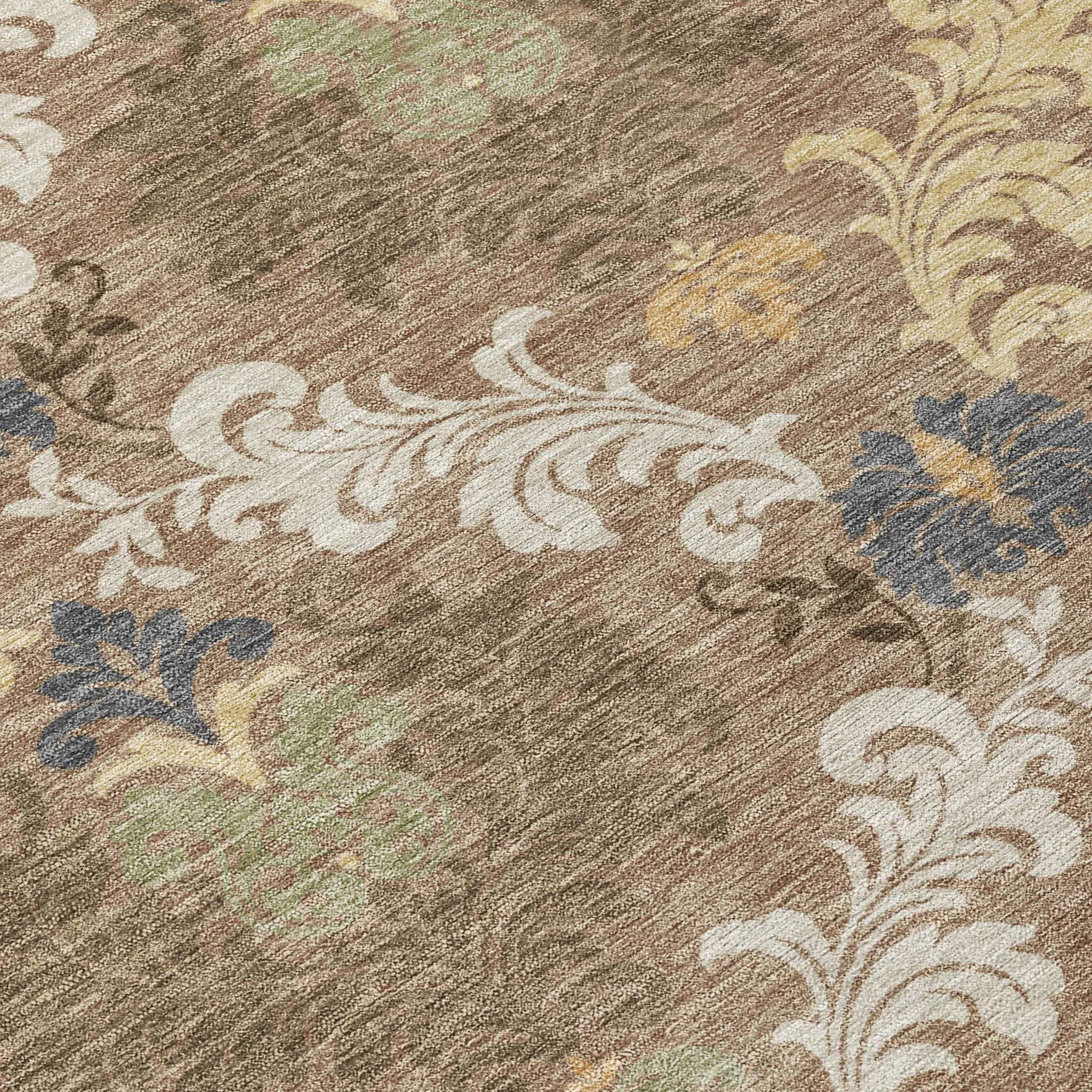 5' X 8' Brown And Taupe Damask Washable Indoor Outdoor Area Rug Homeroots Outdoor