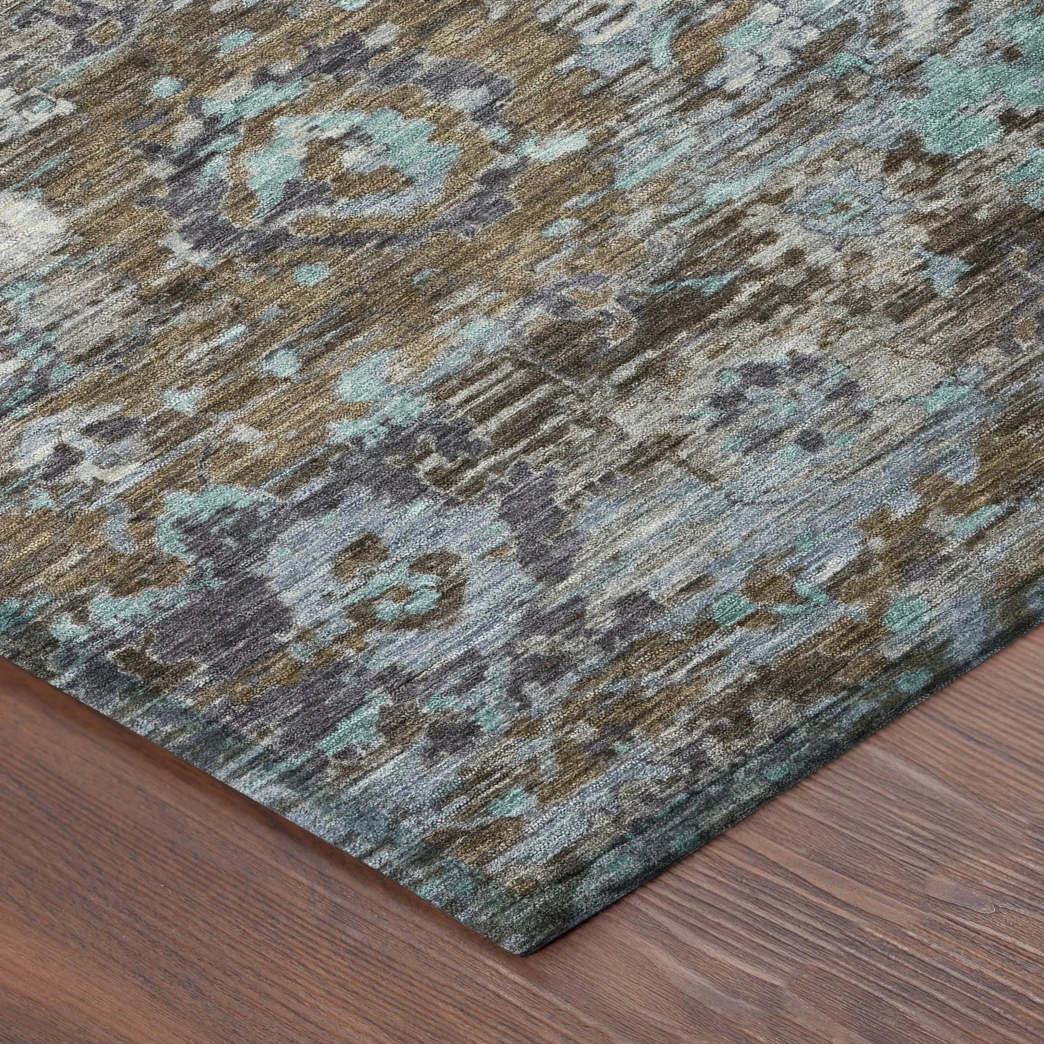 5' X 8' Brown And Teal Blue Floral Washable Indoor Outdoor Area Rug Homeroots Outdoor