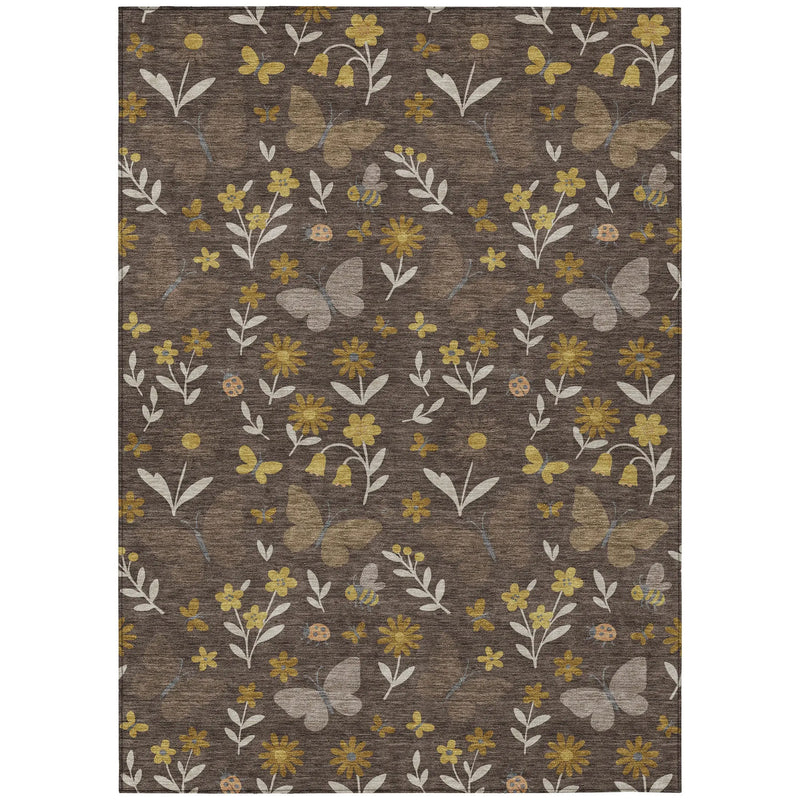 5' X 8' Brown And Walnut Abstract Washable Indoor Outdoor Area Rug Homeroots Outdoor