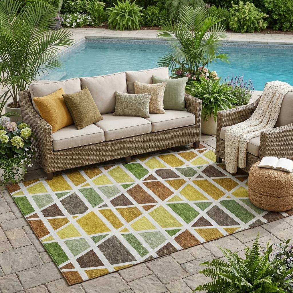 5' X 8' Brown And White Geometric Washable Indoor Outdoor Area Rug Homeroots Outdoor