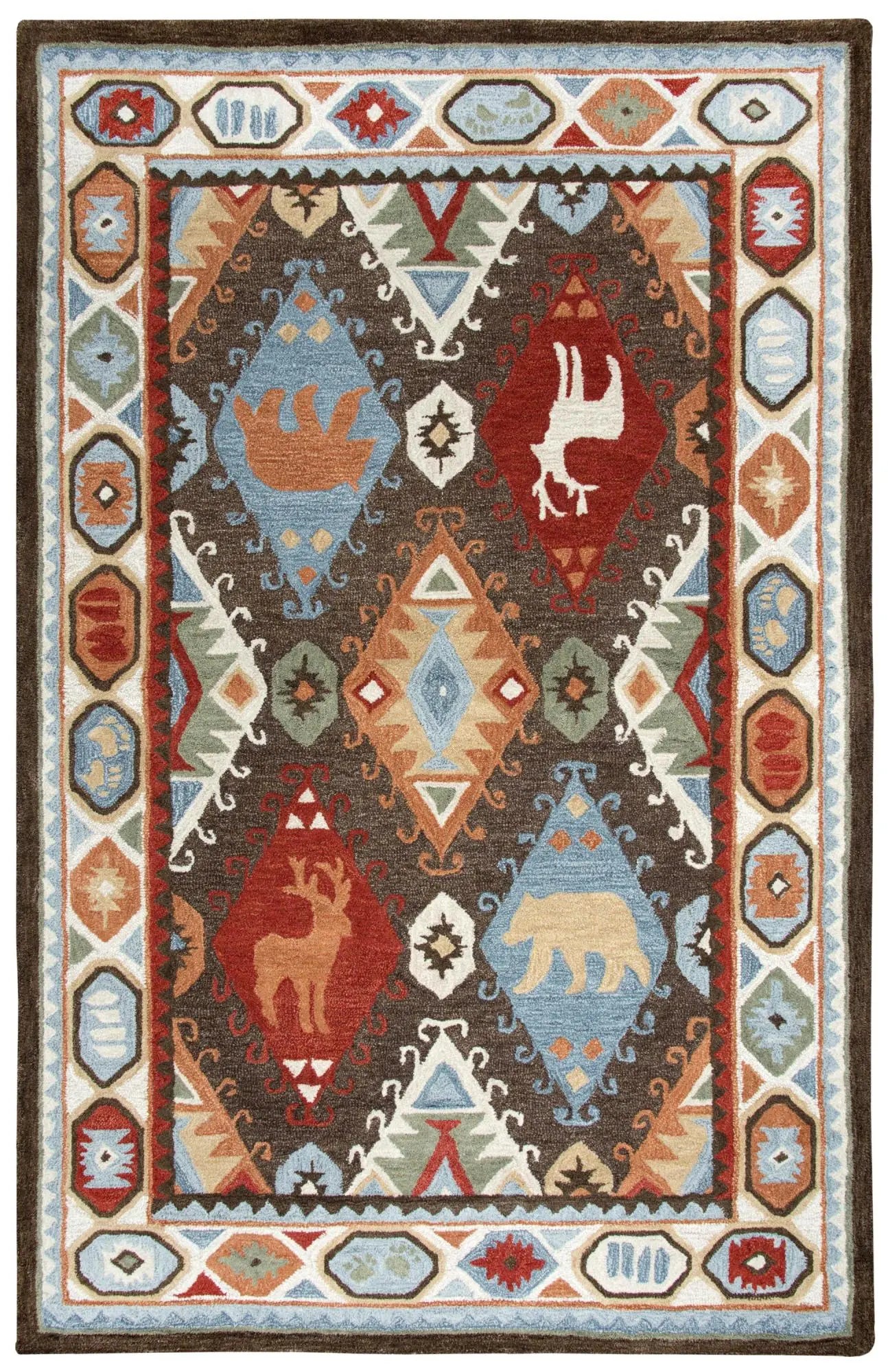 5' X 8' Brown Blue Beige And Red Wool Southwestern Hand Tufted Area Rug Homeroots Home Decor