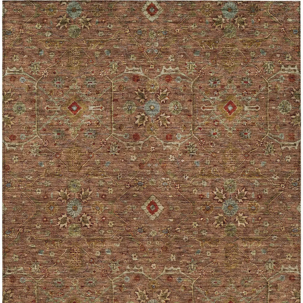 5' X 8' Brown Red And Green Floral Washable Indoor Outdoor Area Rug Homeroots Outdoor