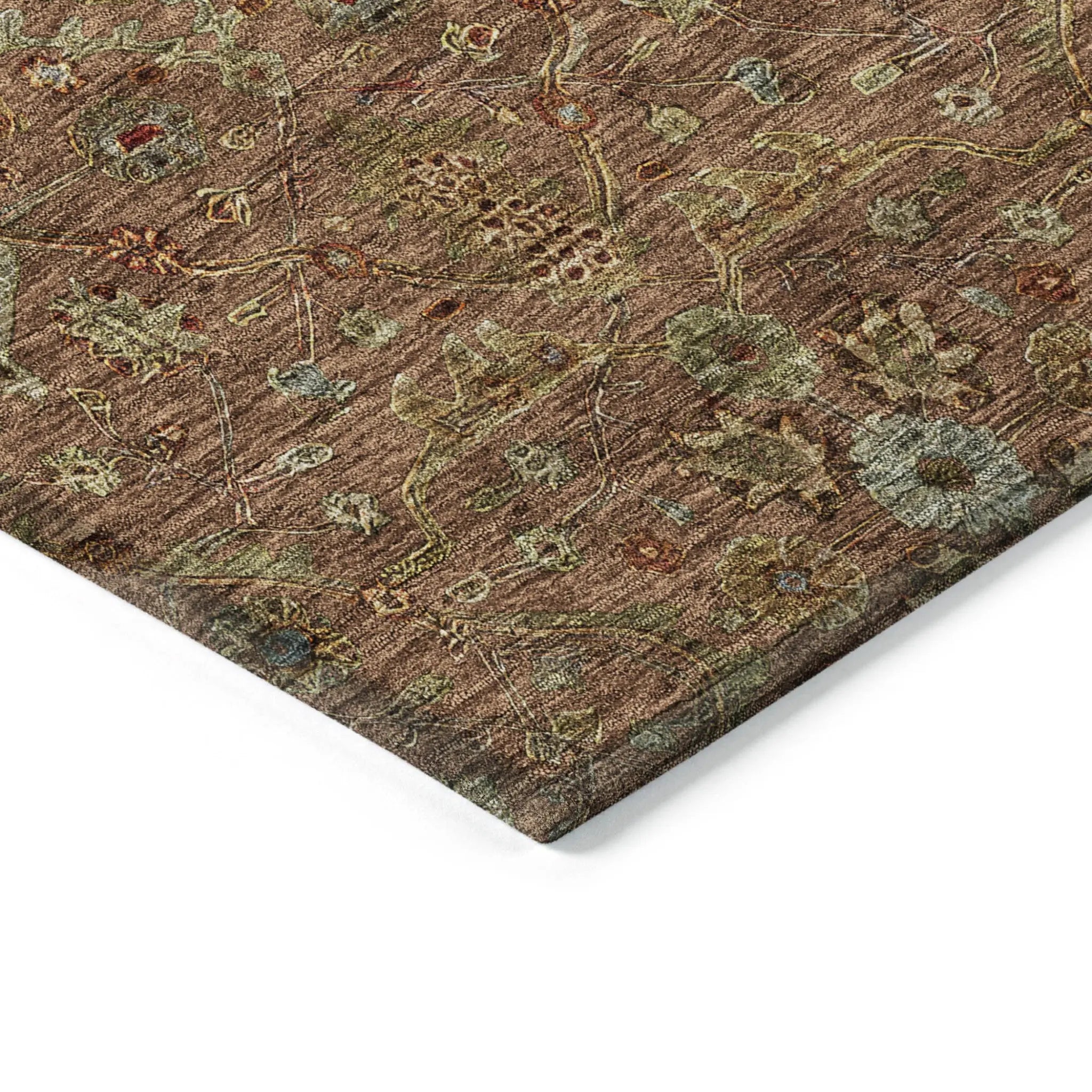 5' X 8' Brown Red And Green Floral Washable Indoor Outdoor Area Rug Homeroots Outdoor