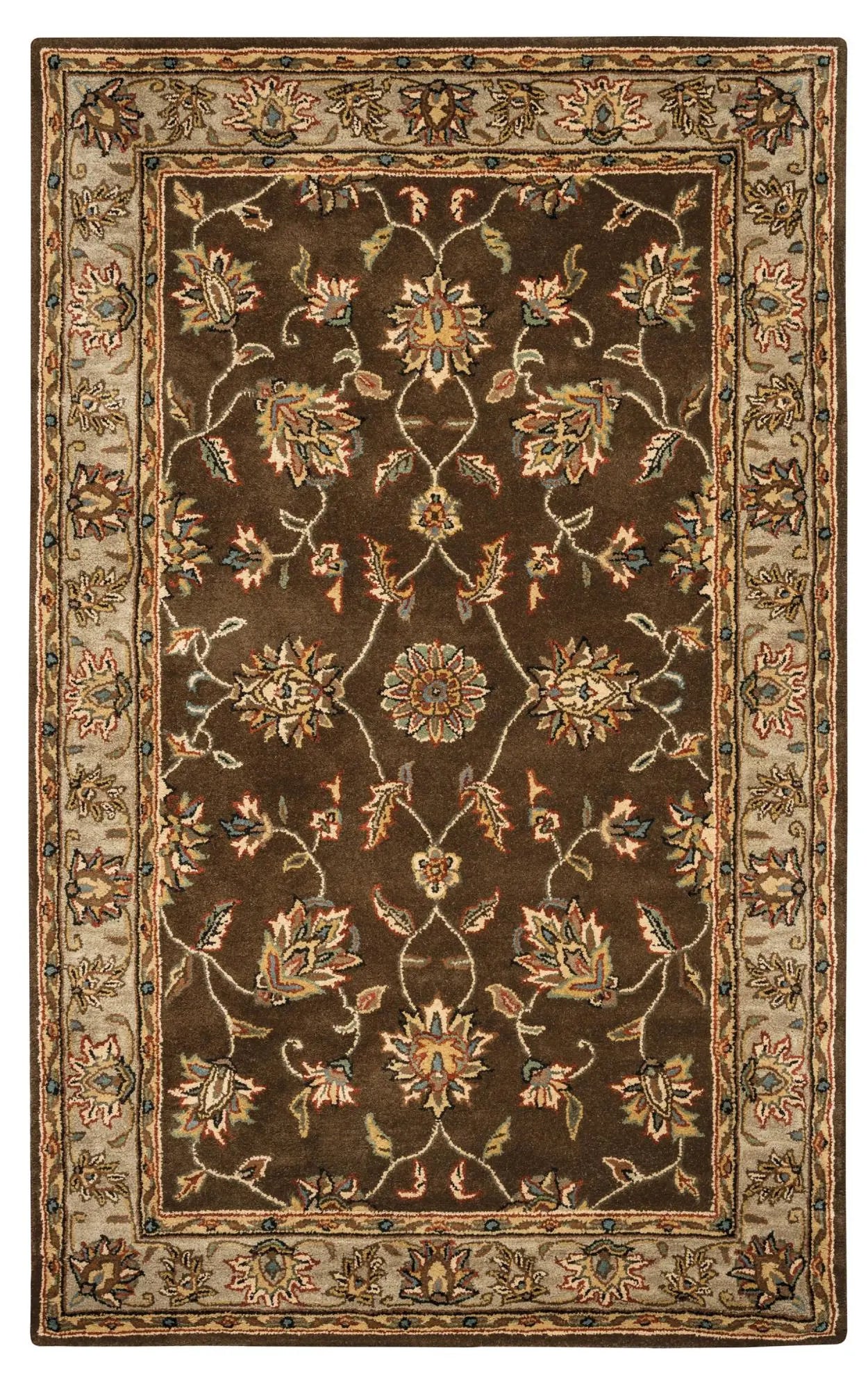 5' X 8' Brown Taupe Sage Blue Rust And Tan Wool Oriental Hand Tufted Area Rug Homeroots Home Decor