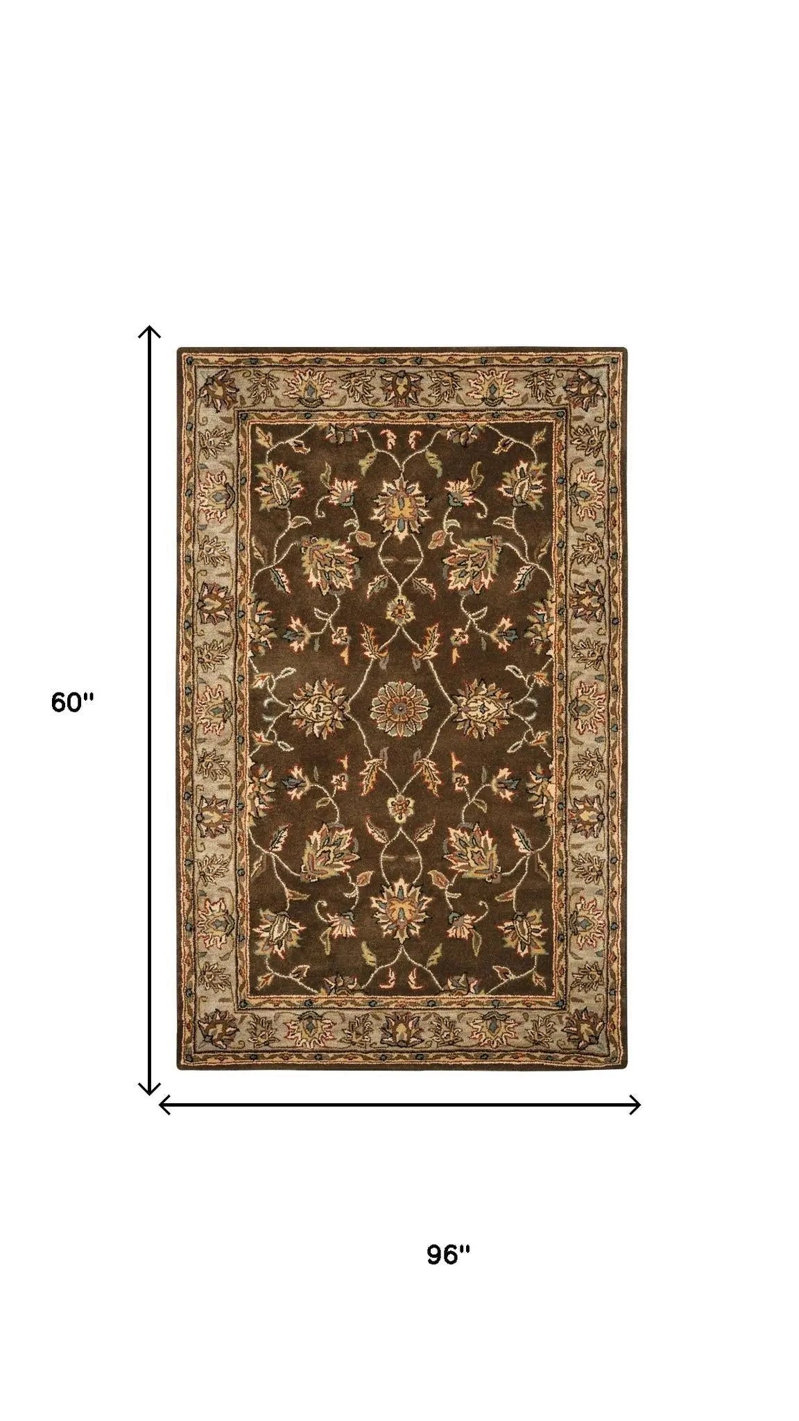 5' X 8' Brown Taupe Sage Blue Rust And Tan Wool Oriental Hand Tufted Area Rug Homeroots Home Decor