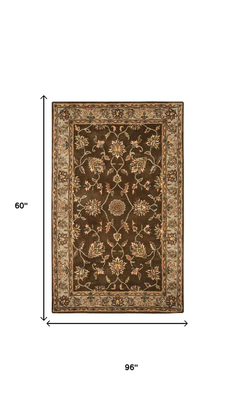 5' X 8' Brown Taupe Sage Blue Rust And Tan Wool Oriental Hand Tufted Area Rug Homeroots Home Decor