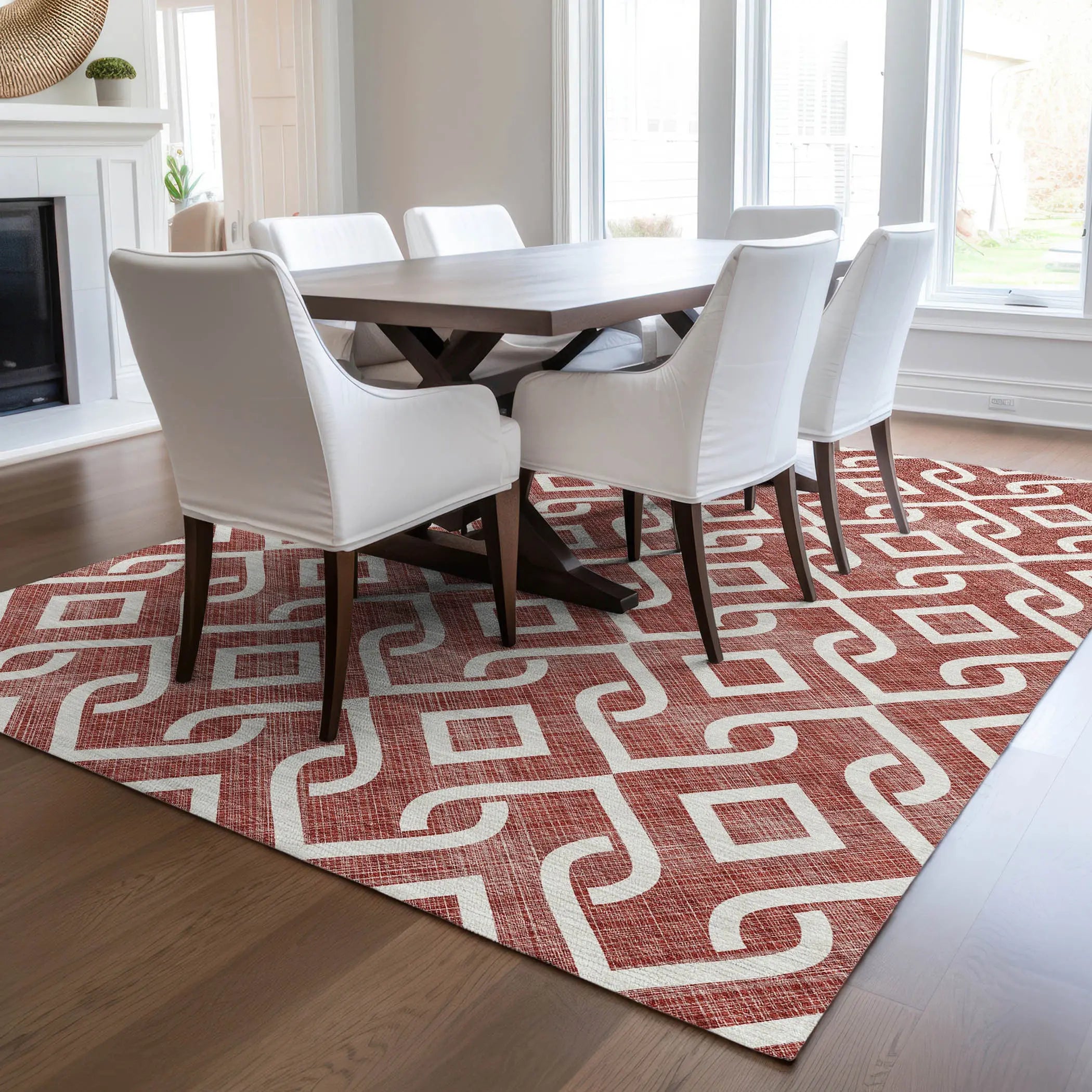 5' X 8' Burgundy And Ivory Geometric Washable Indoor Outdoor Area Rug Homeroots Outdoor