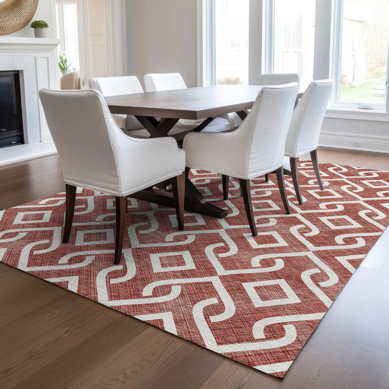 5' X 8' Burgundy And Ivory Geometric Washable Indoor Outdoor Area Rug Homeroots Outdoor