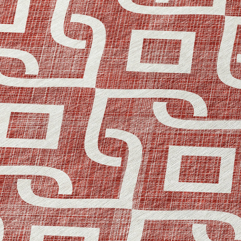 5' X 8' Burgundy And Ivory Geometric Washable Indoor Outdoor Area Rug Homeroots Outdoor