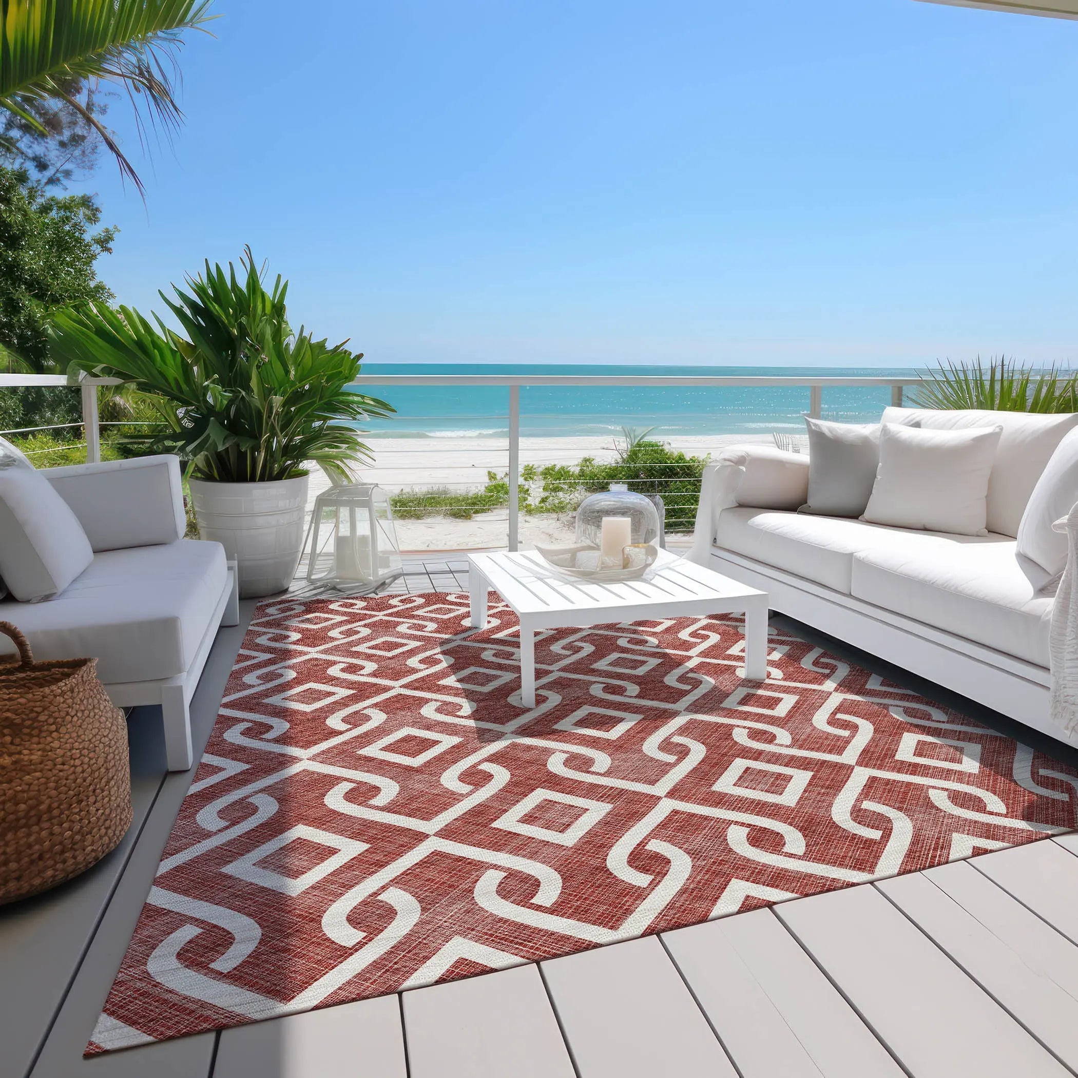 5' X 8' Burgundy And Ivory Geometric Washable Indoor Outdoor Area Rug Homeroots Outdoor