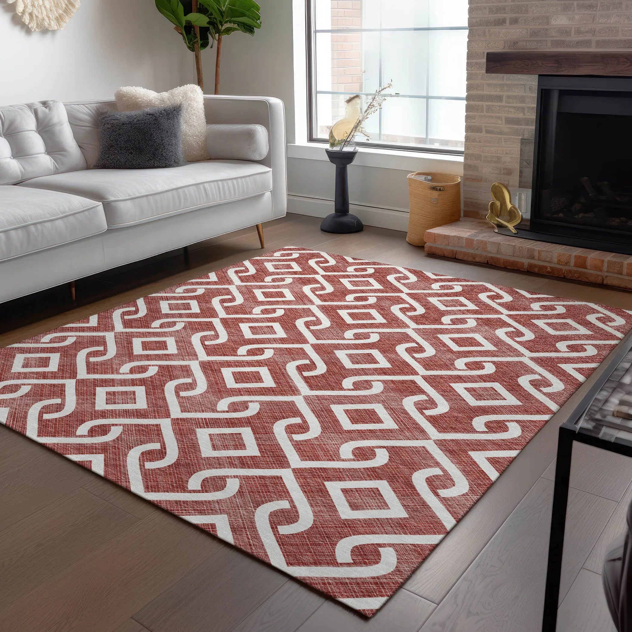 5' X 8' Burgundy And Ivory Geometric Washable Indoor Outdoor Area Rug Homeroots Outdoor