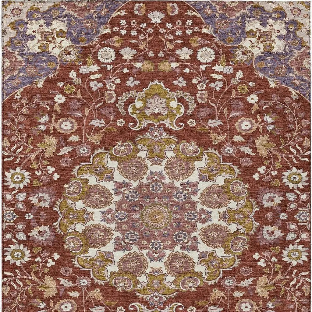 5' X 8' Burgundy And Red Damask Washable Indoor Outdoor Area Rug Homeroots Outdoor
