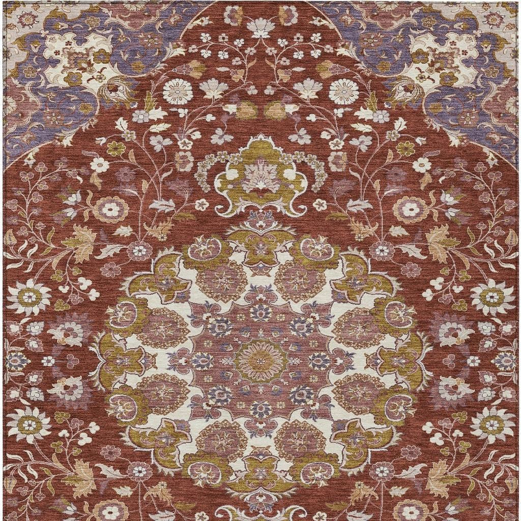 5' X 8' Burgundy And Red Damask Washable Indoor Outdoor Area Rug Homeroots Outdoor