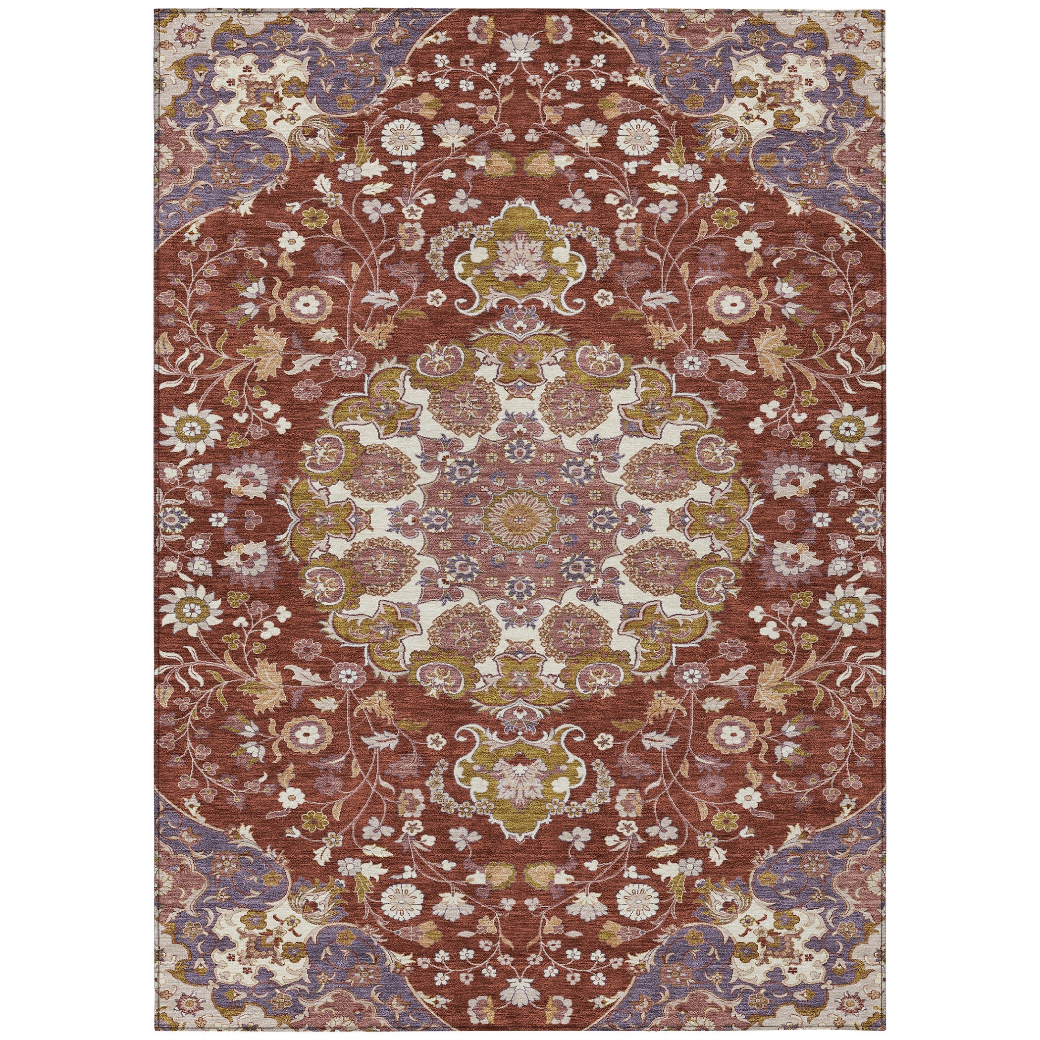 5' X 8' Burgundy And Red Damask Washable Indoor Outdoor Area Rug Homeroots Outdoor