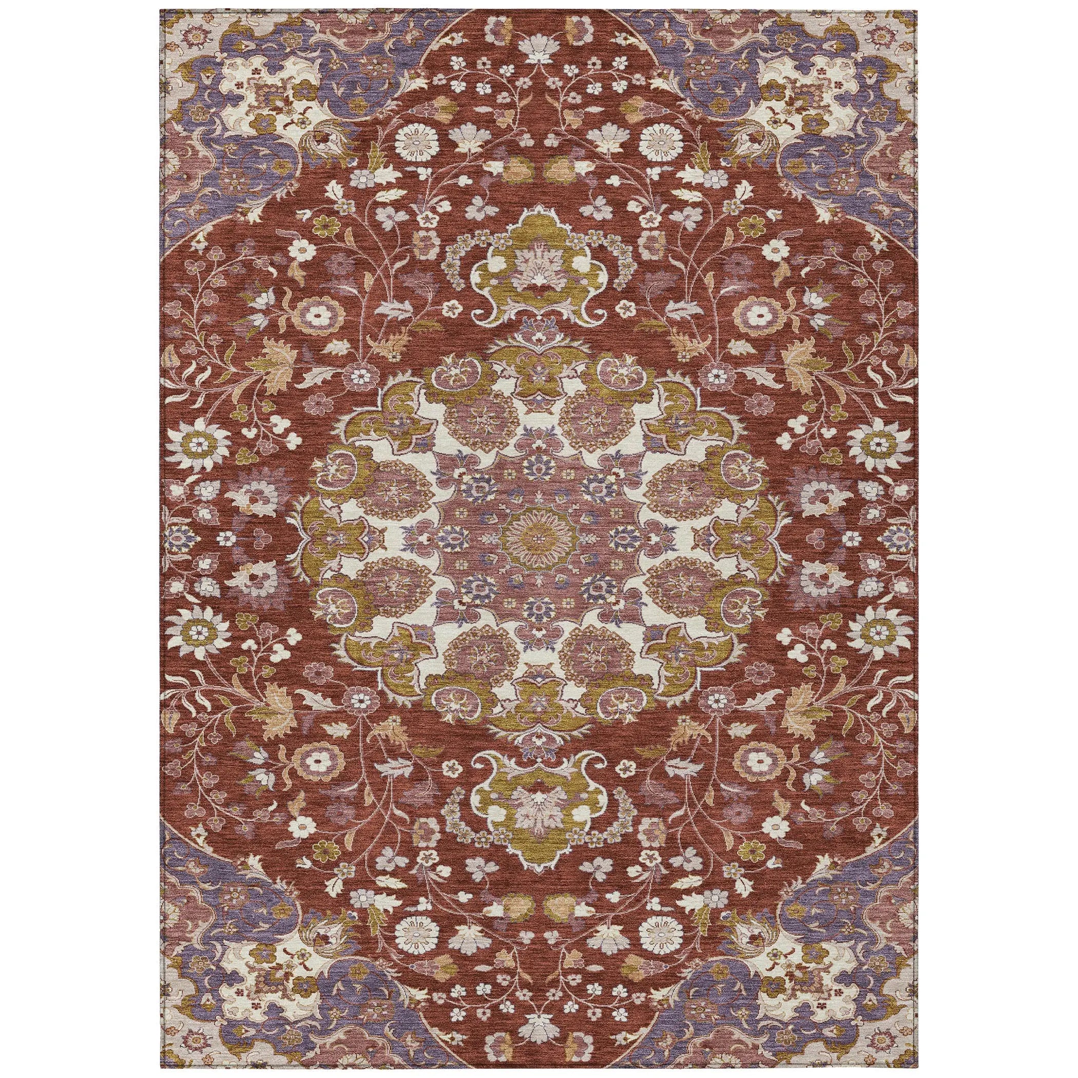 5' X 8' Burgundy And Red Damask Washable Indoor Outdoor Area Rug Homeroots Outdoor