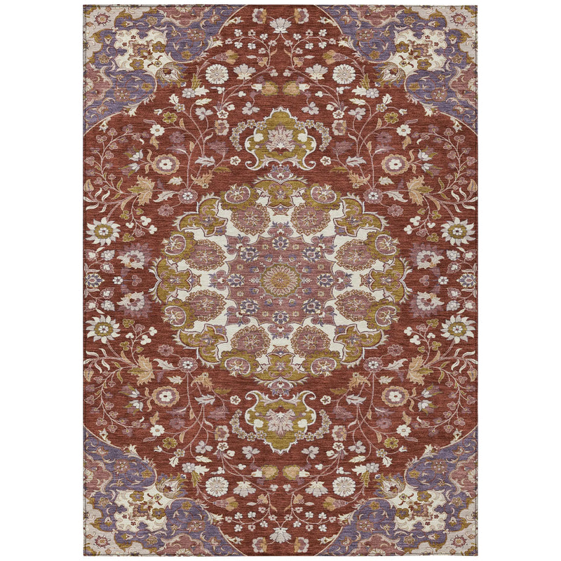 5' X 8' Burgundy And Red Damask Washable Indoor Outdoor Area Rug Homeroots Outdoor