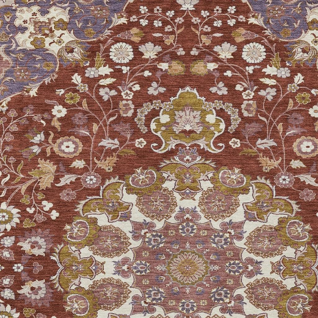 5' X 8' Burgundy And Red Damask Washable Indoor Outdoor Area Rug Homeroots Outdoor