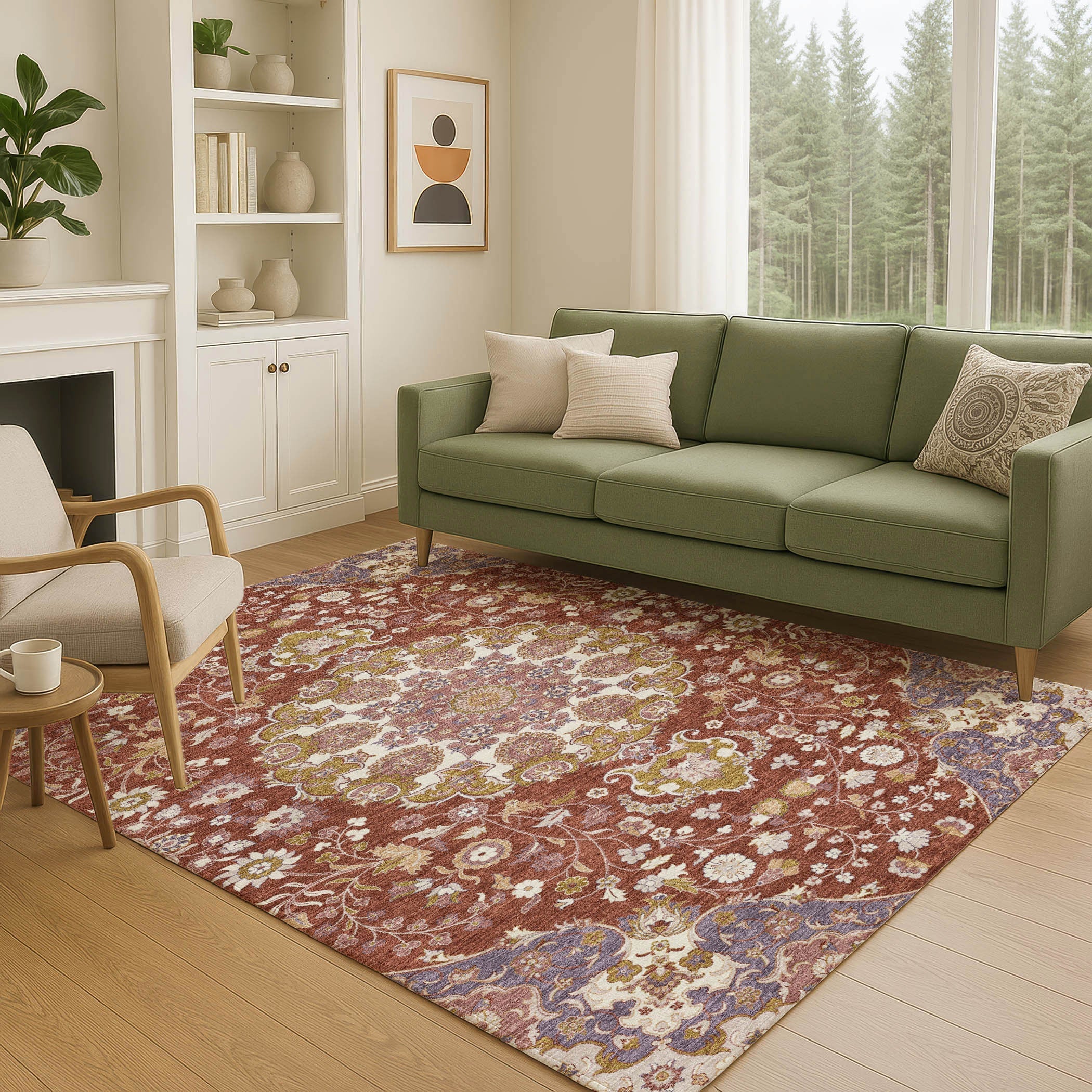 5' X 8' Burgundy And Red Damask Washable Indoor Outdoor Area Rug Homeroots Outdoor
