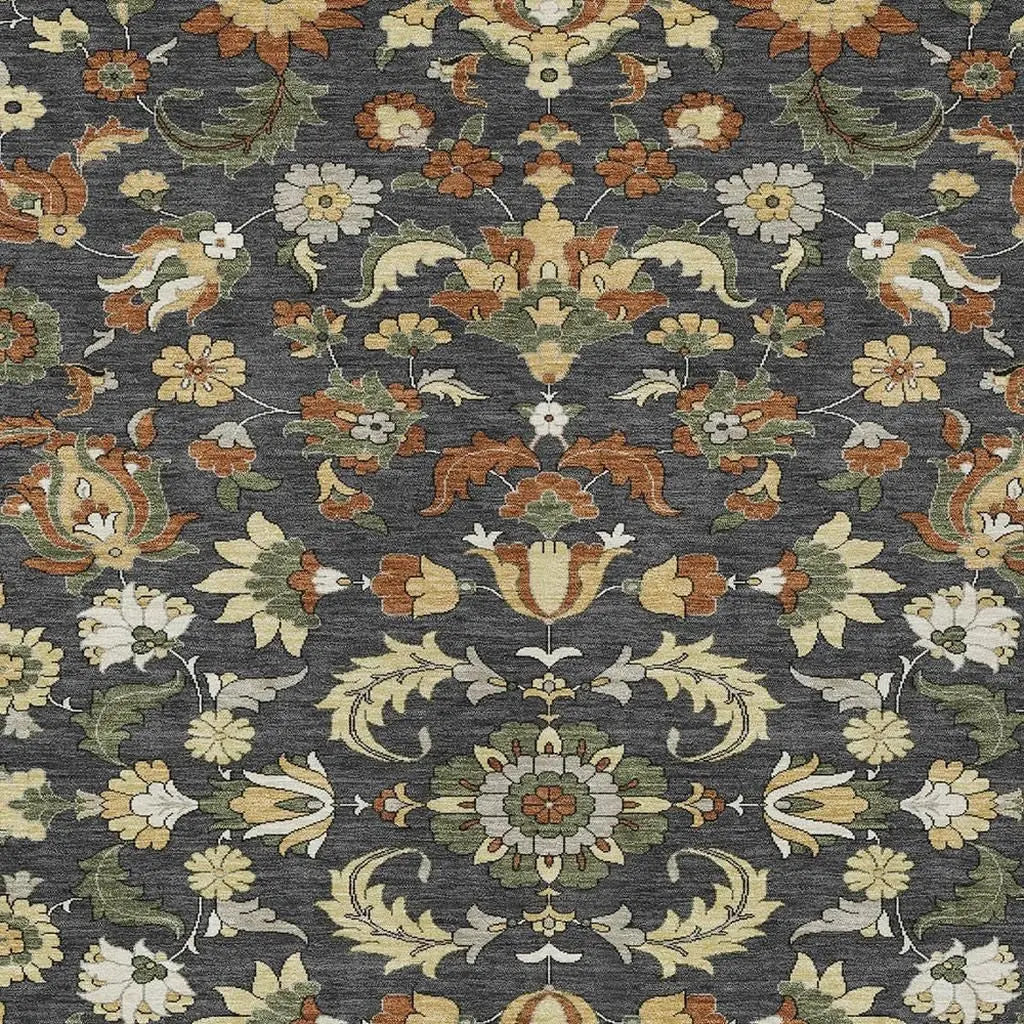 5' X 8' Charcoal And Black Floral Medallion Washable Indoor Outdoor Area Rug Homeroots Outdoor