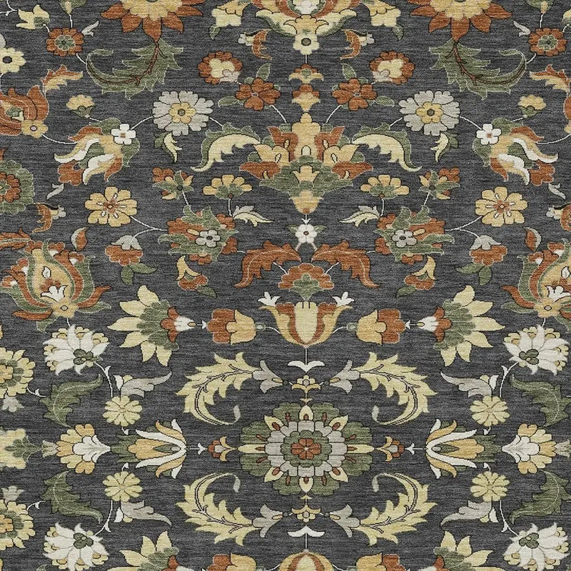 5' X 8' Charcoal And Black Floral Medallion Washable Indoor Outdoor Area Rug Homeroots Outdoor