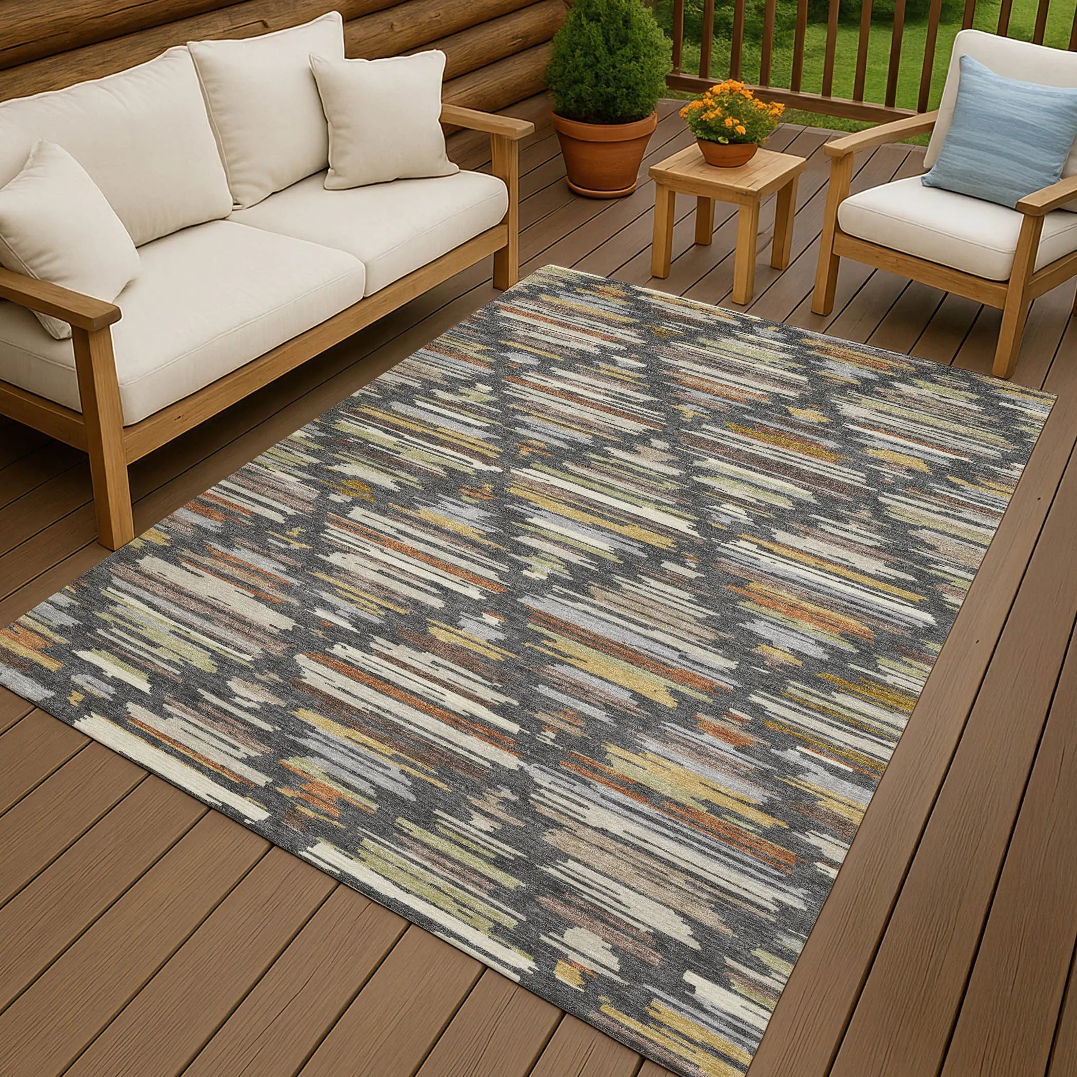 5' X 8' Charcoal And Gray Southwestern Washable Indoor Outdoor Area Rug Homeroots Outdoor