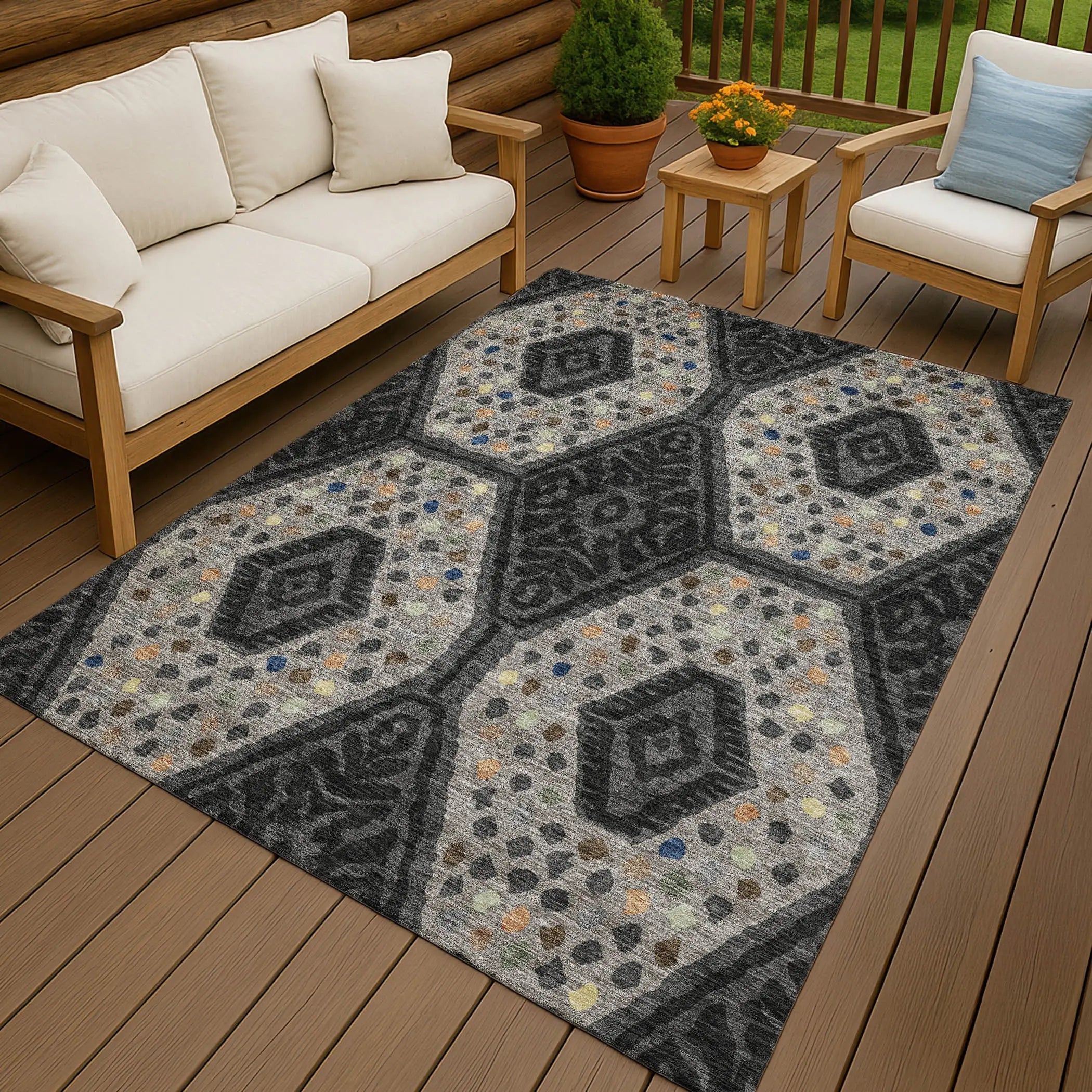 5' X 8' Charcoal And Gray Tribal Washable Indoor Outdoor Area Rug Homeroots Outdoor