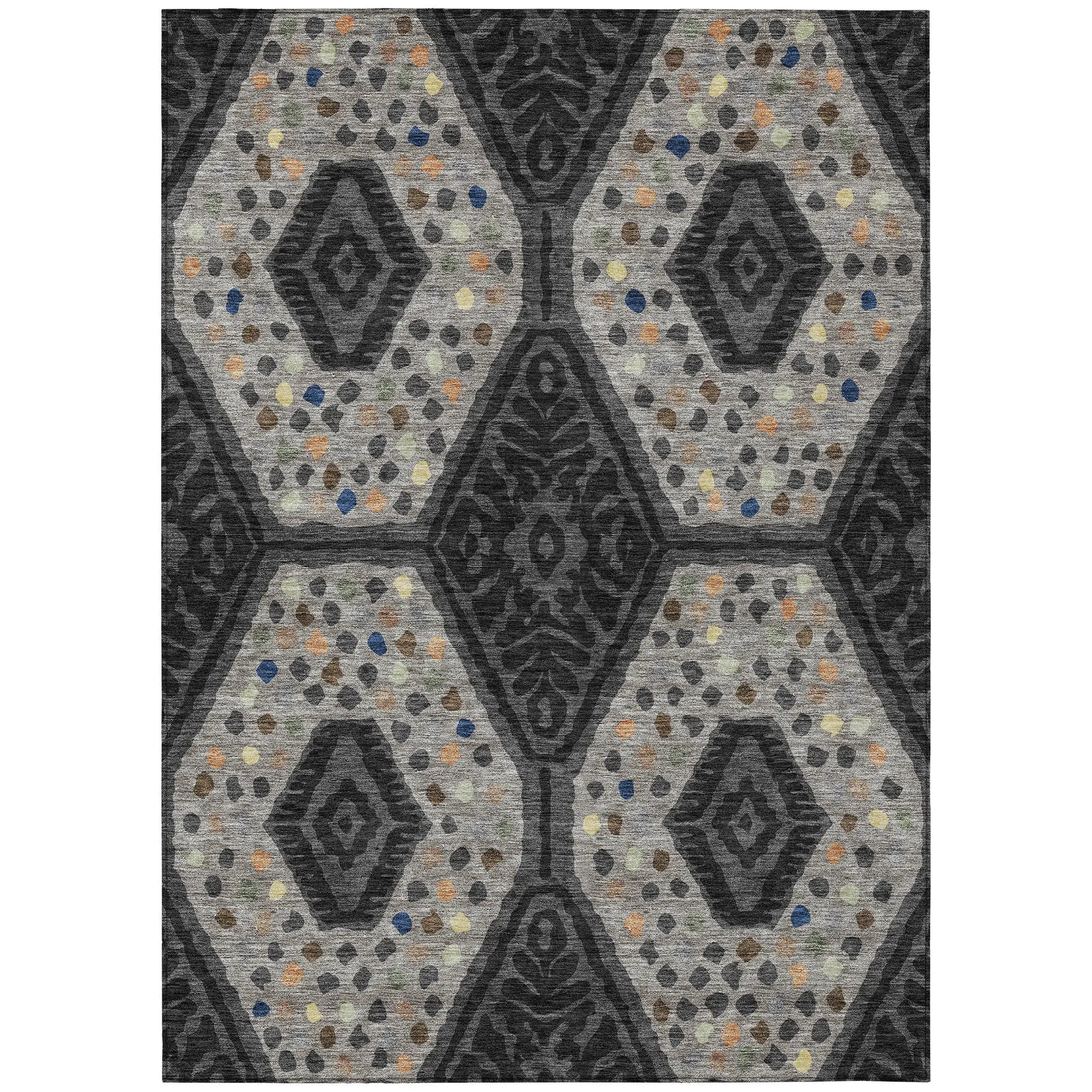 5' X 8' Charcoal And Gray Tribal Washable Indoor Outdoor Area Rug Homeroots Outdoor