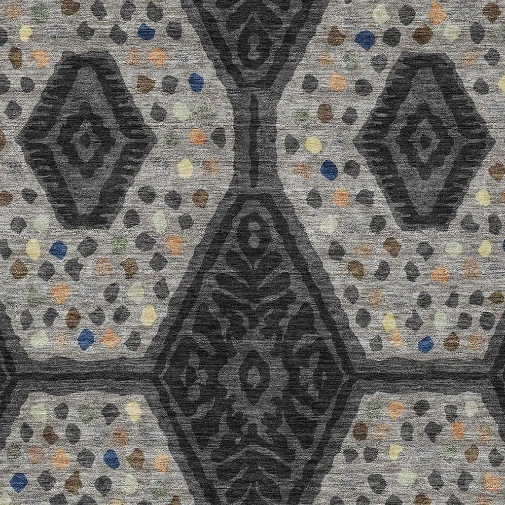 5' X 8' Charcoal And Gray Tribal Washable Indoor Outdoor Area Rug Homeroots Outdoor