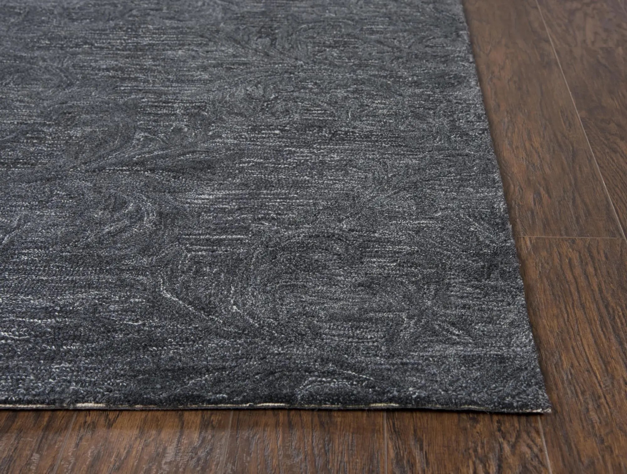 5' X 8' Charcoal And Gray Wool Damask Hand Tufted Area Rug Homeroots Home Decor