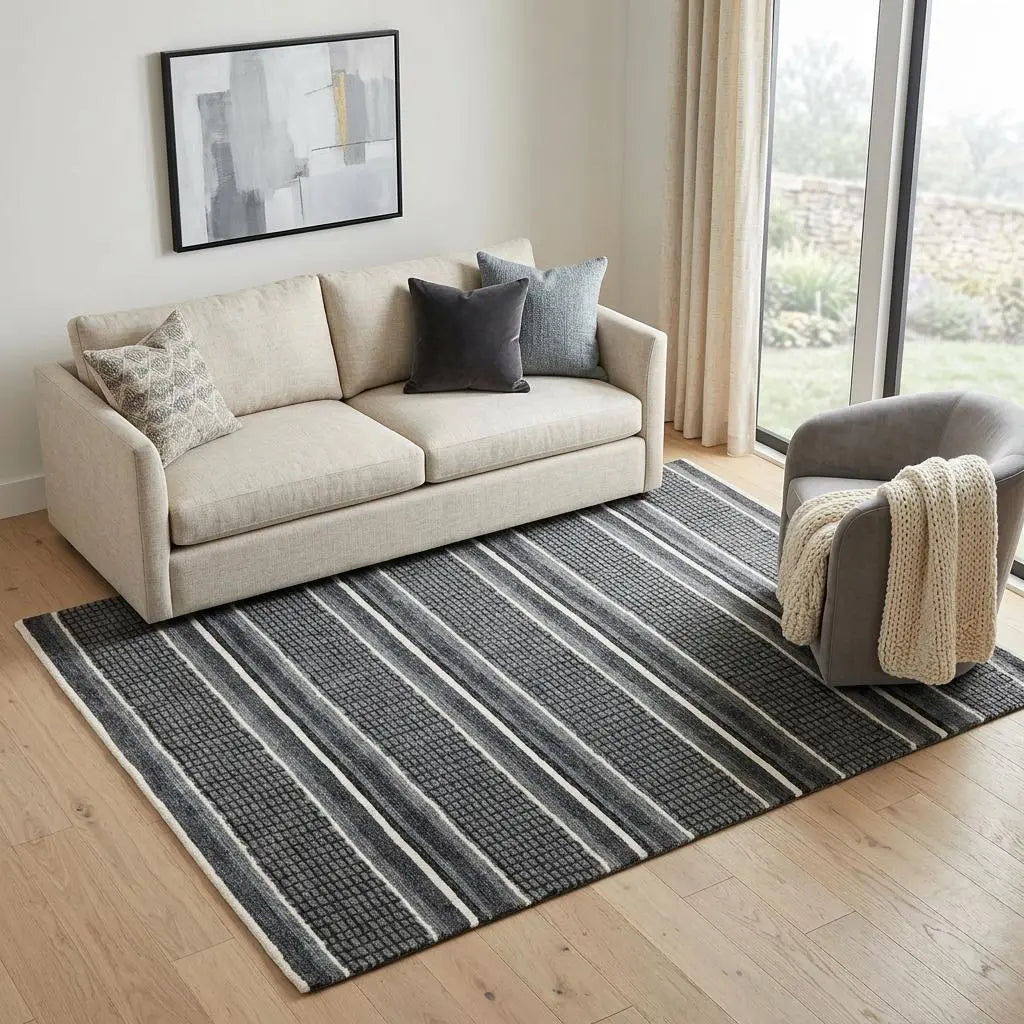 5' X 8' Charcoal And Gray Wool Striped Hand Tufted Area Rug Homeroots Home Decor