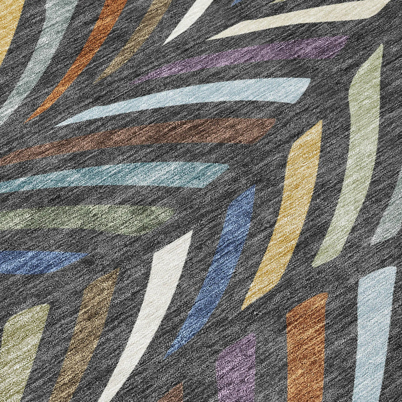 5' X 8' Charcoal And Green Abstract Washable Indoor Outdoor Area Rug Homeroots Outdoor