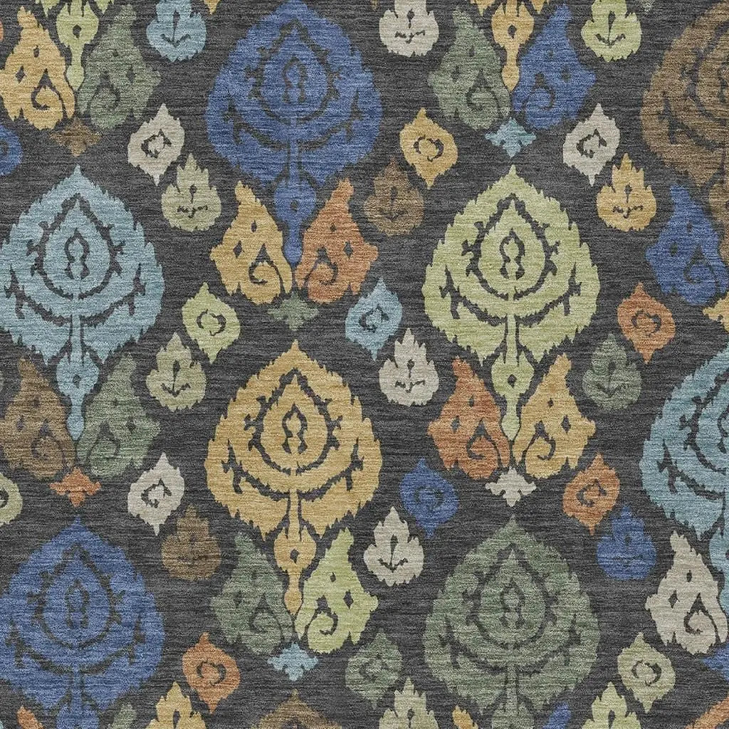 5' X 8' Charcoal And Green Damask Washable Indoor Outdoor Area Rug Homeroots Outdoor