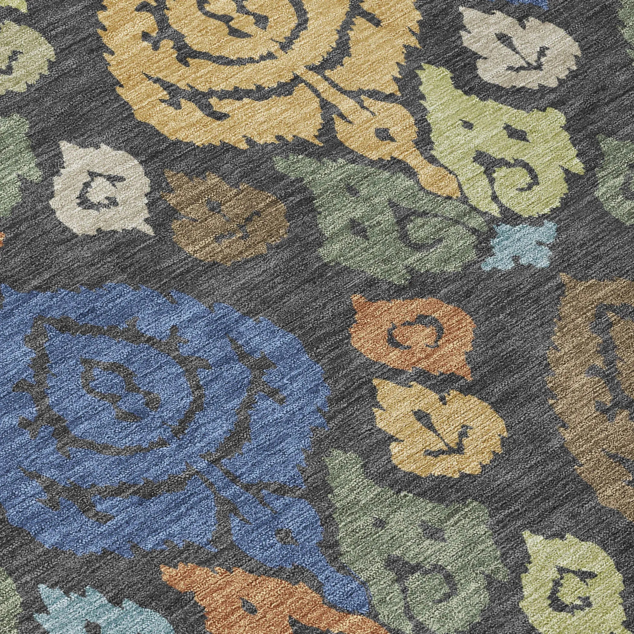 5' X 8' Charcoal And Green Damask Washable Indoor Outdoor Area Rug Homeroots Outdoor