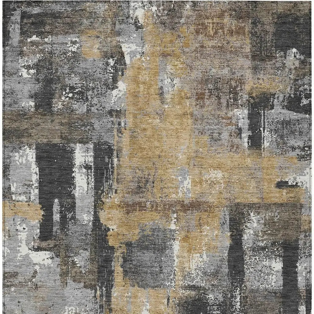 5' X 8' Charcoal And Ivory Abstract Washable Indoor Outdoor Area Rug Homeroots Outdoor