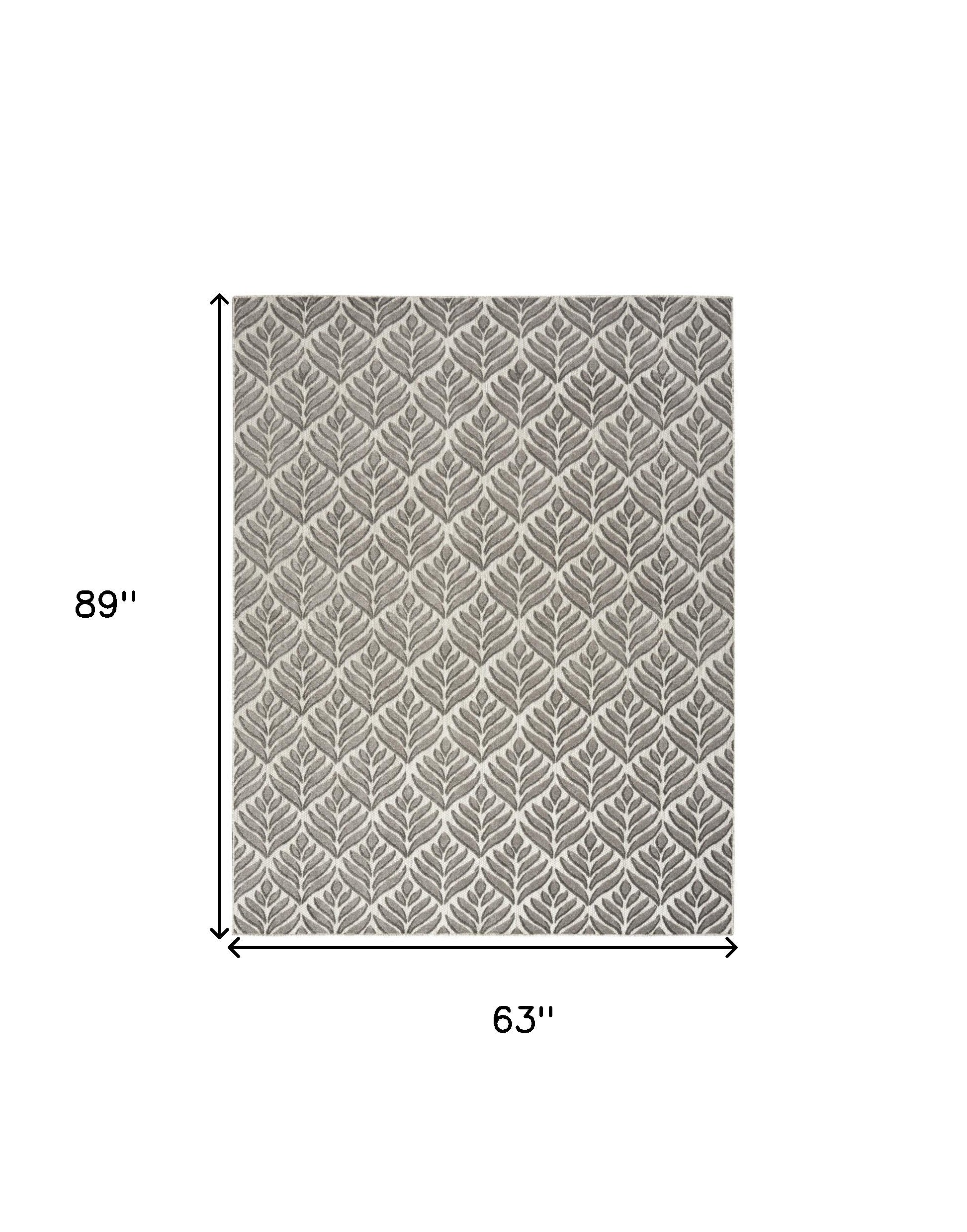 5' X 8' Charcoal Floral Stain Resistant Non Skid Area Rug Homeroots Outdoor