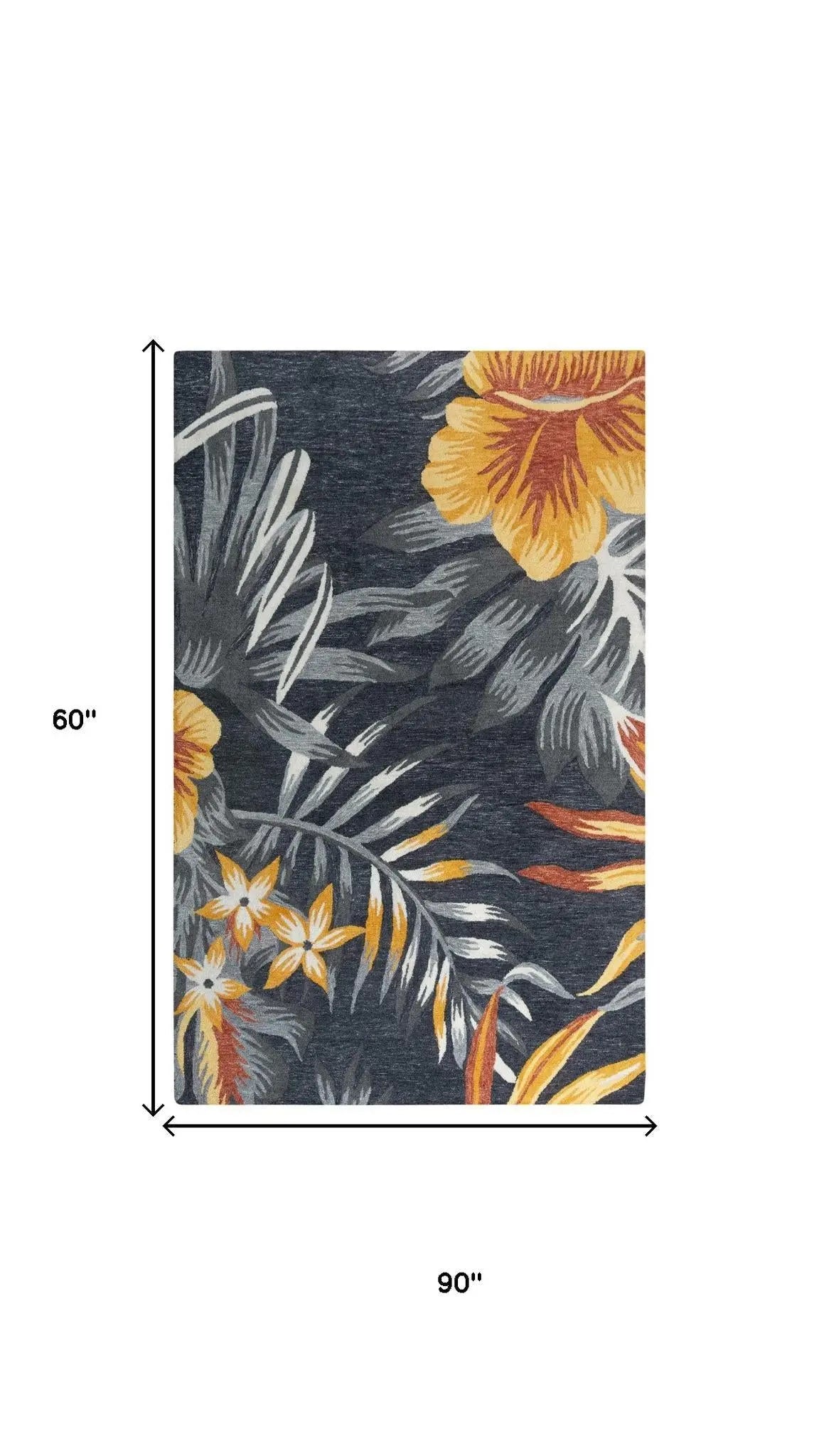5' X 8' Charcoal Orange Red And Gray Floral Hand Tufted Area Rug Homeroots Home Decor