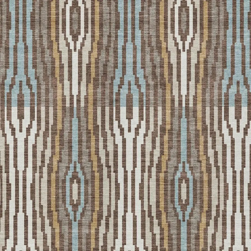 5' X 8' Chocolate And Aqua Abstract Washable Indoor Outdoor Area Rug Homeroots Outdoor