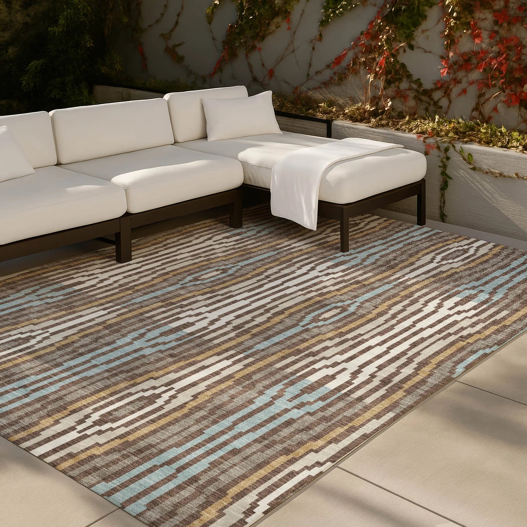 5' X 8' Chocolate And Aqua Abstract Washable Indoor Outdoor Area Rug Homeroots Outdoor