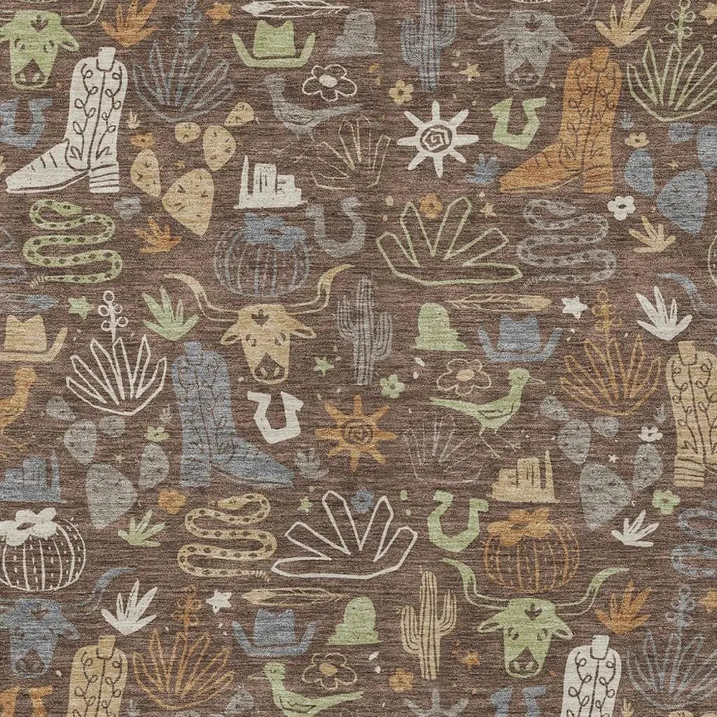 5' X 8' Chocolate And Beige Cactus Washable Indoor Outdoor Area Rug Homeroots Outdoor