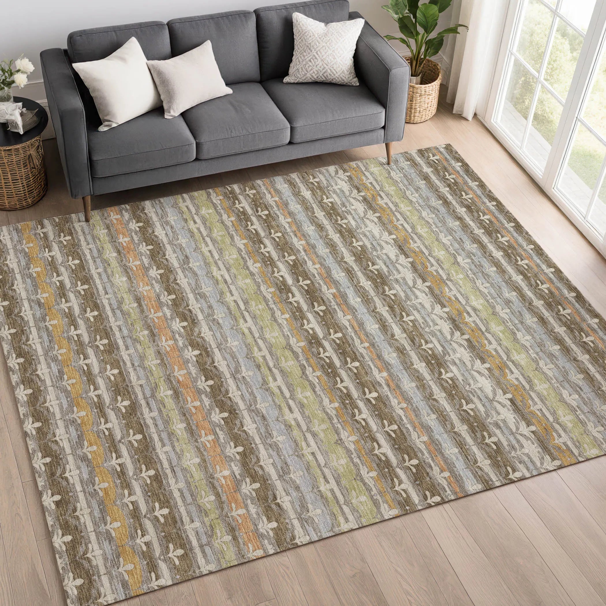 5' X 8' Chocolate And Beige Damask Washable Indoor Outdoor Area Rug Homeroots Outdoor
