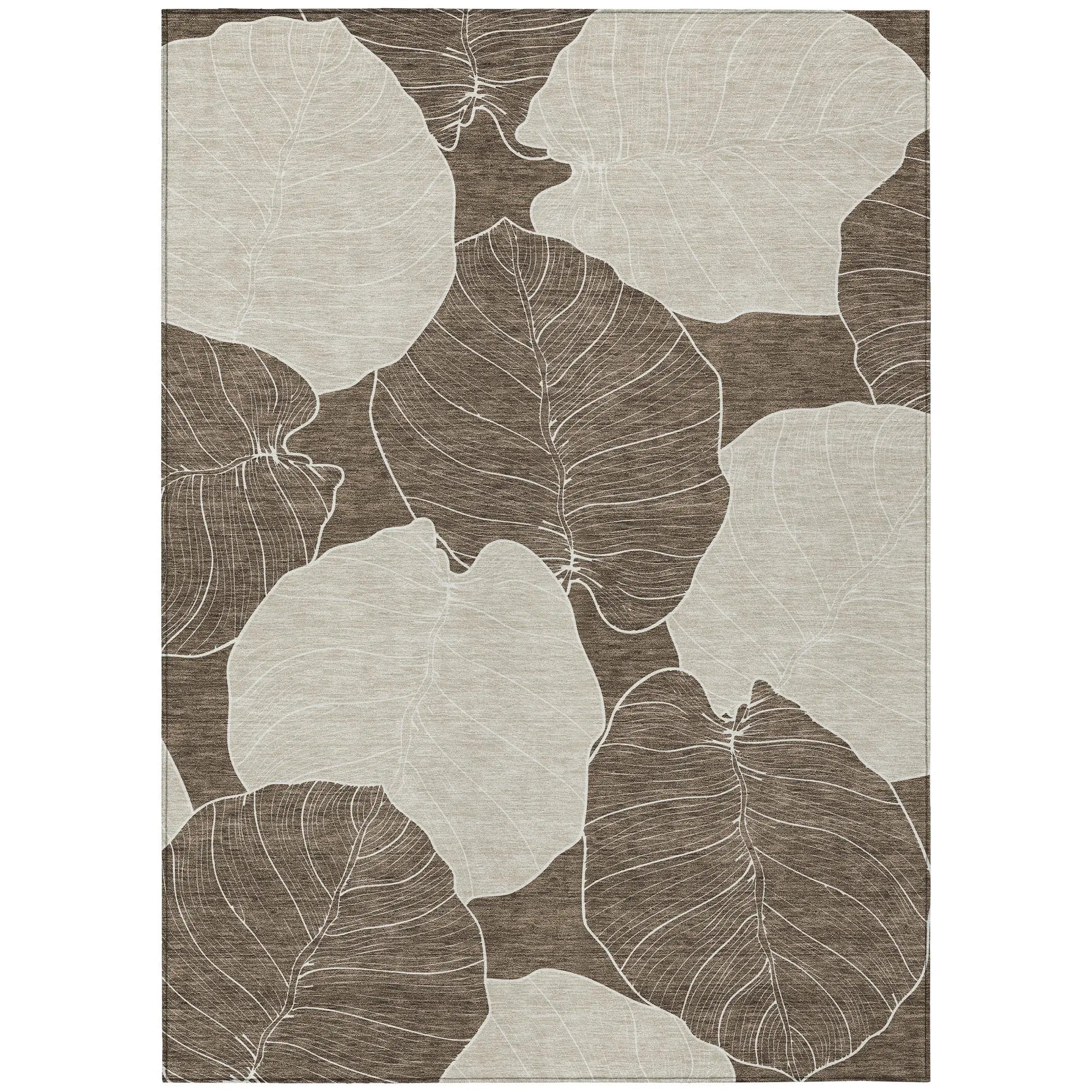 5' X 8' Chocolate And Beige Floral Washable Indoor Outdoor Area Rug Homeroots Outdoor