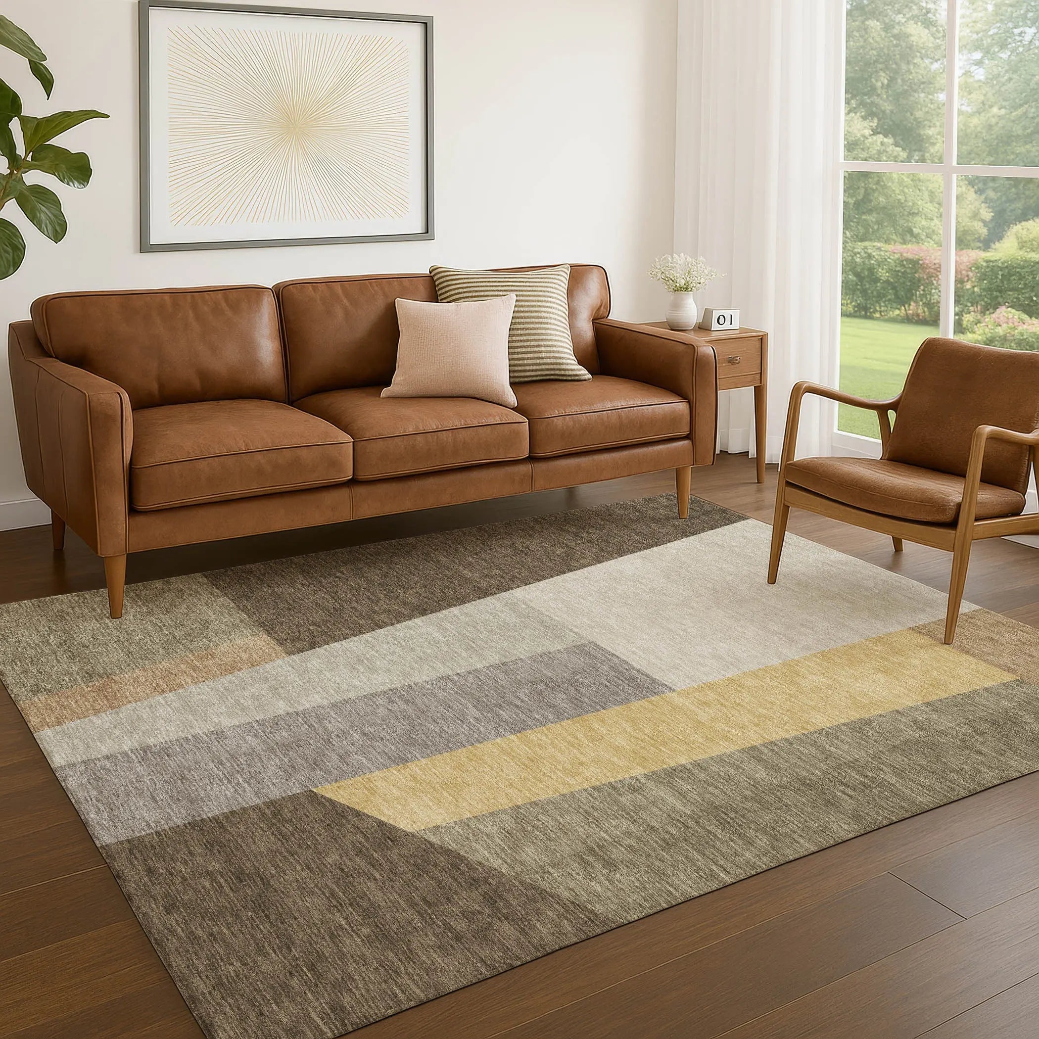 5' X 8' Chocolate And Beige Geometric Washable Indoor Outdoor Area Rug Homeroots Outdoor