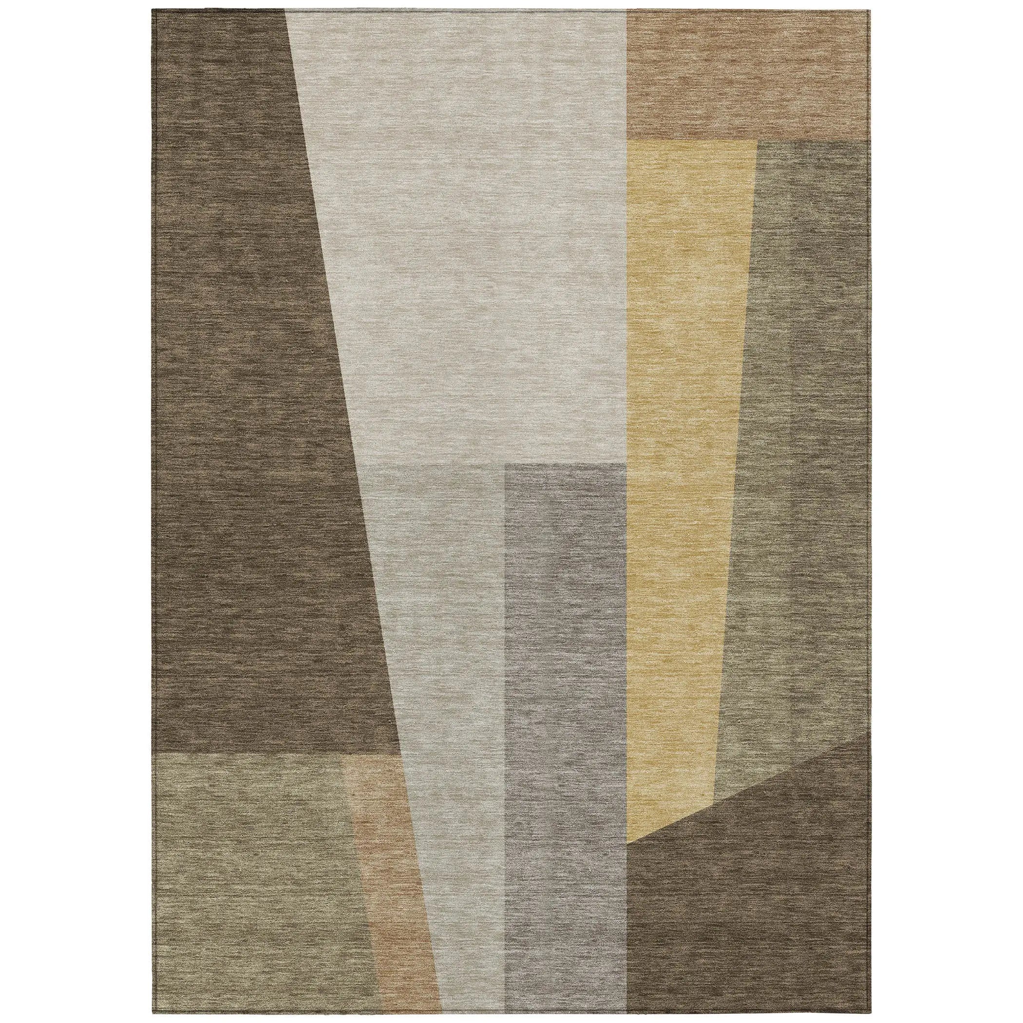 5' X 8' Chocolate And Beige Geometric Washable Indoor Outdoor Area Rug Homeroots Outdoor