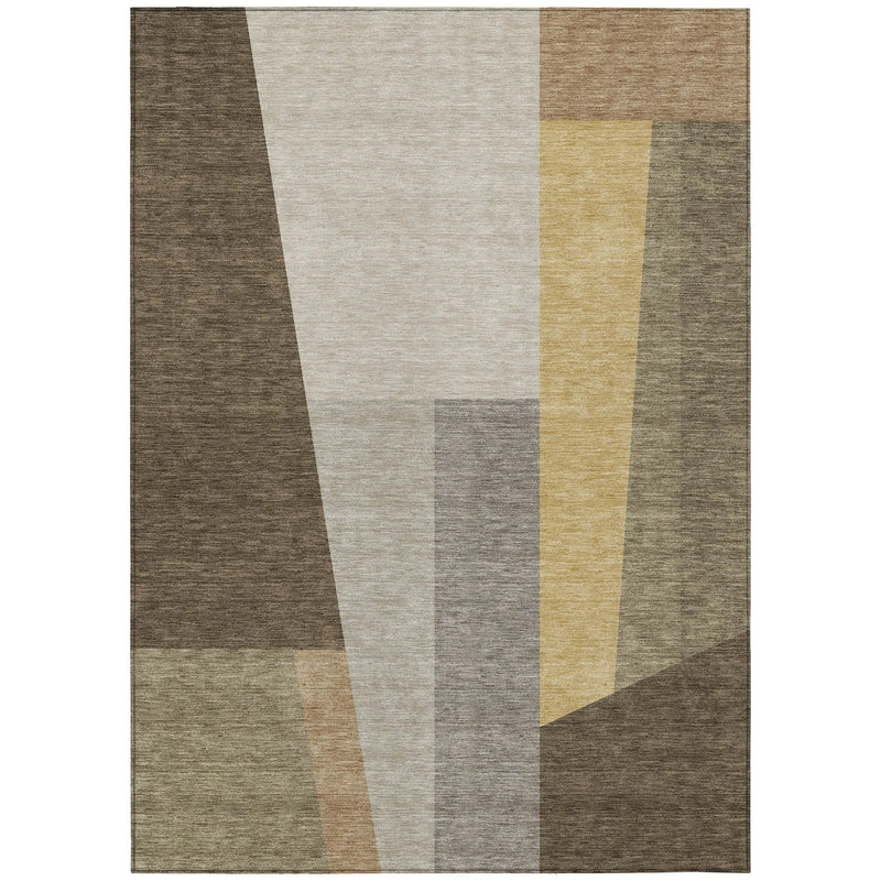 5' X 8' Chocolate And Beige Geometric Washable Indoor Outdoor Area Rug Homeroots Outdoor