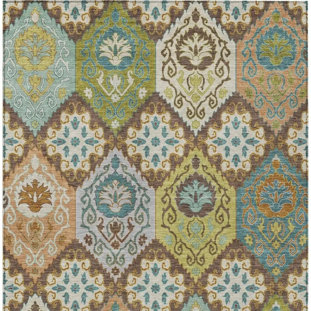 5' X 8' Chocolate And Beige Geometric Washable Indoor Outdoor Area Rug Homeroots Outdoor
