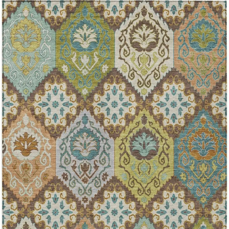 5' X 8' Chocolate And Beige Geometric Washable Indoor Outdoor Area Rug Homeroots Outdoor