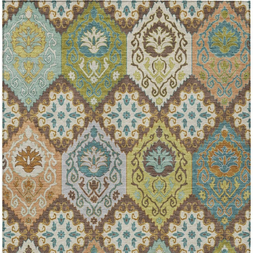 5' X 8' Chocolate And Beige Geometric Washable Indoor Outdoor Area Rug Homeroots Outdoor