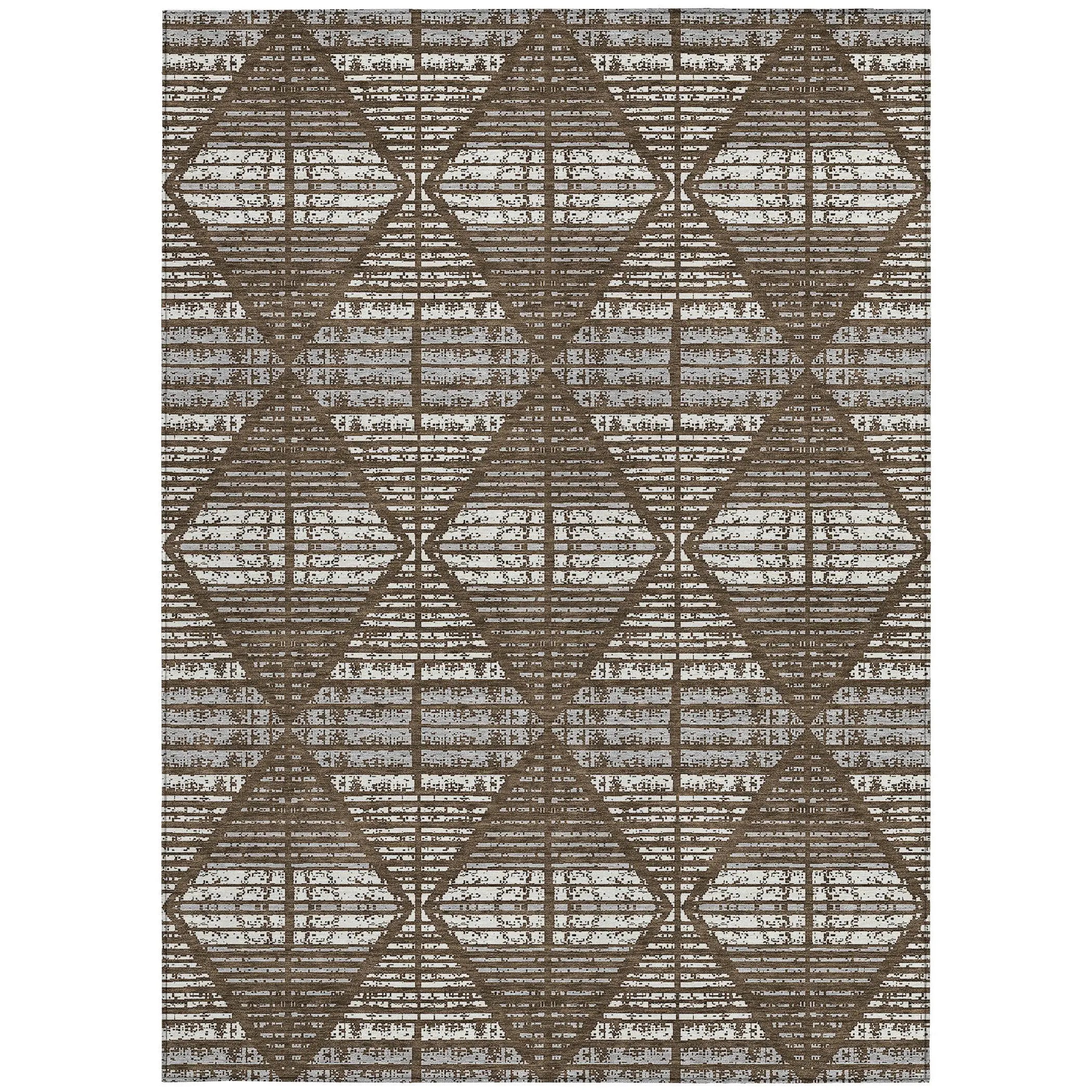 5' X 8' Chocolate And Beige Geometric Washable Indoor Outdoor Area Rug Homeroots Outdoor