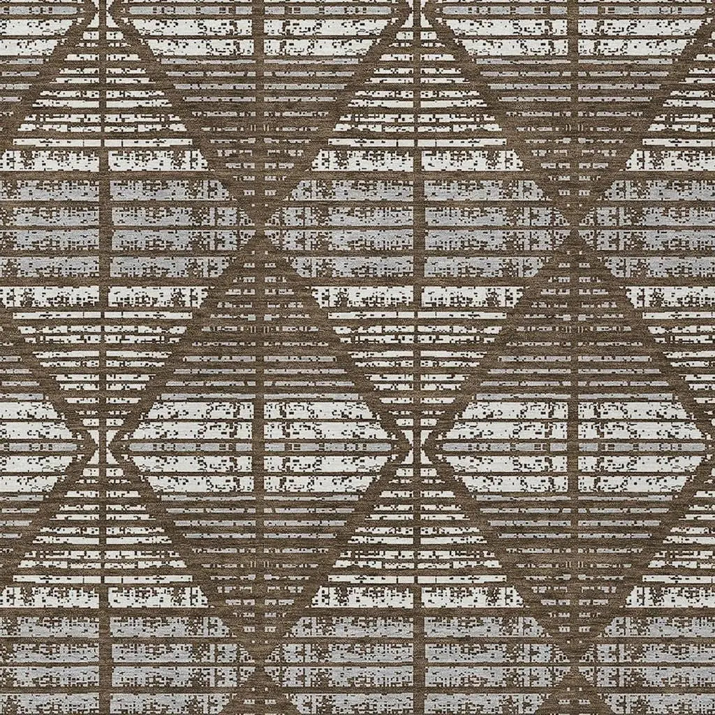 5' X 8' Chocolate And Beige Geometric Washable Indoor Outdoor Area Rug Homeroots Outdoor
